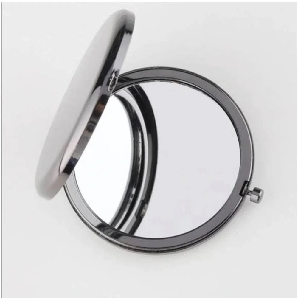 Gunmetal Black Grey Metal Compact Mirror Travel Purse Accessory New
